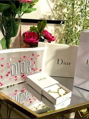 DIOR Meshed Cosmetic Makeup Bag, Dior Box and a Dior beaute Bracelet/Phone Charm